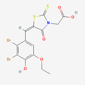 molecular formula C14H11Br2NO5S2 B11675378 [(5E)-5-(2,3-dibromo-5-ethoxy-4-hydroxybenzylidene)-4-oxo-2-thioxo-1,3-thiazolidin-3-yl]acetic acid 