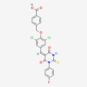 molecular formula C25H15Cl2FN2O5S B11675380 4-[(2,6-dichloro-4-{(E)-[1-(4-fluorophenyl)-4,6-dioxo-2-thioxotetrahydropyrimidin-5(2H)-ylidene]methyl}phenoxy)methyl]benzoic acid 