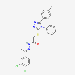 molecular formula C25H21Cl2N5OS B11675412 N'-[(1E)-1-(3,4-dichlorophenyl)ethylidene]-2-{[5-(4-methylphenyl)-4-phenyl-4H-1,2,4-triazol-3-yl]sulfanyl}acetohydrazide 