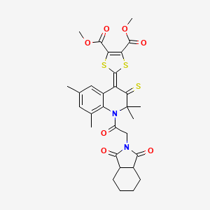 molecular formula C30H32N2O7S3 B11675415 dimethyl 2-{1-[(1,3-dioxooctahydro-2H-isoindol-2-yl)acetyl]-2,2,6,8-tetramethyl-3-thioxo-2,3-dihydroquinolin-4(1H)-ylidene}-1,3-dithiole-4,5-dicarboxylate 