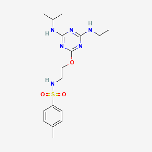 molecular formula C17H26N6O3S B11675430 N-(2-{[4-(ethylamino)-6-(propan-2-ylamino)-1,3,5-triazin-2-yl]oxy}ethyl)-4-methylbenzenesulfonamide 