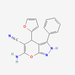 molecular formula C17H12N4O2 B11675434 6-amino-4-(2-furyl)-3-phenyl-4H-pyrano[2,3-c]pyrazole-5-carbonitrile 