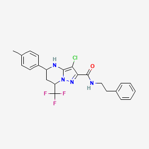 molecular formula C23H22ClF3N4O B11675443 3-chloro-5-(4-methylphenyl)-N-(2-phenylethyl)-7-(trifluoromethyl)-4,5,6,7-tetrahydropyrazolo[1,5-a]pyrimidine-2-carboxamide 