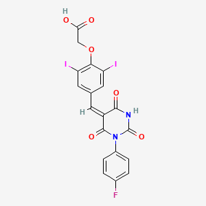 molecular formula C19H11FI2N2O6 B11675449 (4-{(E)-[1-(4-fluorophenyl)-2,4,6-trioxotetrahydropyrimidin-5(2H)-ylidene]methyl}-2,6-diiodophenoxy)acetic acid 