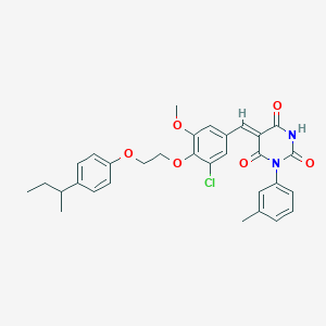 (5Z)-5-(4-{2-[4-(butan-2-yl)phenoxy]ethoxy}-3-chloro-5-methoxybenzylidene)-1-(3-methylphenyl)pyrimidine-2,4,6(1H,3H,5H)-trione