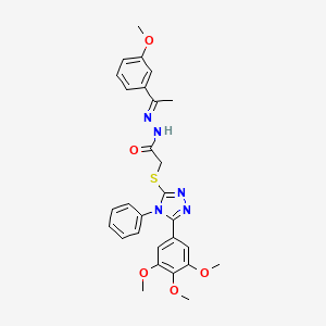 molecular formula C28H29N5O5S B11675503 N'-[(1E)-1-(3-methoxyphenyl)ethylidene]-2-{[4-phenyl-5-(3,4,5-trimethoxyphenyl)-4H-1,2,4-triazol-3-yl]sulfanyl}acetohydrazide 