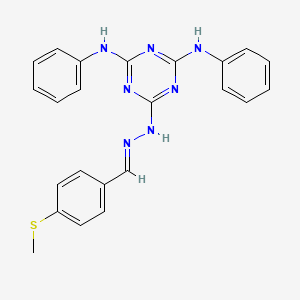 molecular formula C23H21N7S B11675519 6-{(2E)-2-[4-(methylsulfanyl)benzylidene]hydrazinyl}-N,N'-diphenyl-1,3,5-triazine-2,4-diamine 