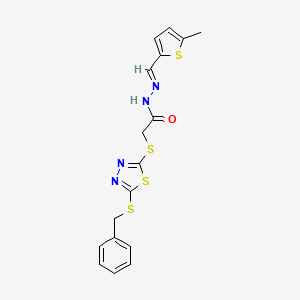 molecular formula C17H16N4OS4 B11675588 2-{[5-(benzylsulfanyl)-1,3,4-thiadiazol-2-yl]sulfanyl}-N'-[(E)-(5-methylthiophen-2-yl)methylidene]acetohydrazide 