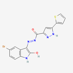 N'-[(3Z)-5-bromo-2-oxo-1,2-dihydro-3H-indol-3-ylidene]-3-(thiophen-2-yl)-1H-pyrazole-5-carbohydrazide