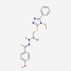 2-[(4-ethyl-5-phenyl-4H-1,2,4-triazol-3-yl)sulfanyl]-N'-[(1E)-1-(4-hydroxyphenyl)ethylidene]acetohydrazide