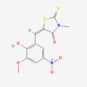 molecular formula C12H10N2O5S2 B11675680 (5E)-5-[(2-hydroxy-3-methoxy-5-nitrophenyl)methylidene]-3-methyl-2-sulfanylidene-1,3-thiazolidin-4-one 