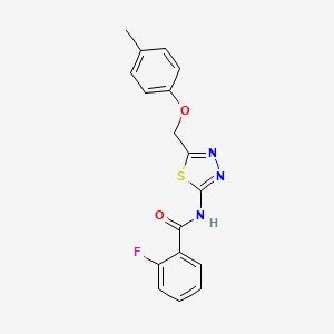 molecular formula C17H14FN3O2S B11675725 2-fluoro-N-{5-[(4-methylphenoxy)methyl]-1,3,4-thiadiazol-2-yl}benzamide 