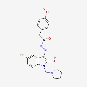 molecular formula C22H23BrN4O3 B11675762 N'-[(3Z)-5-bromo-2-oxo-1-(pyrrolidin-1-ylmethyl)-1,2-dihydro-3H-indol-3-ylidene]-2-(4-methoxyphenyl)acetohydrazide 