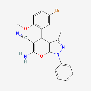 molecular formula C21H17BrN4O2 B11675773 6-Amino-4-(5-bromo-2-methoxyphenyl)-3-methyl-1-phenyl-1,4-dihydropyrano[2,3-c]pyrazole-5-carbonitrile 