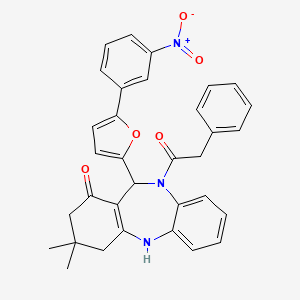 molecular formula C33H29N3O5 B11675782 3,3-dimethyl-11-[5-(3-nitrophenyl)furan-2-yl]-10-(phenylacetyl)-2,3,4,5,10,11-hexahydro-1H-dibenzo[b,e][1,4]diazepin-1-one 