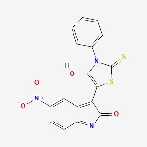 (3Z)-5-nitro-3-(4-oxo-3-phenyl-2-thioxo-1,3-thiazolidin-5-ylidene)-1,3-dihydro-2H-indol-2-one