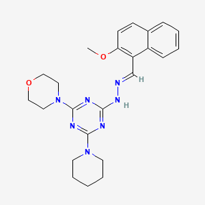 molecular formula C24H29N7O2 B11675829 2-{(2E)-2-[(2-methoxynaphthalen-1-yl)methylidene]hydrazinyl}-4-(morpholin-4-yl)-6-(piperidin-1-yl)-1,3,5-triazine 