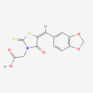 molecular formula C13H9NO5S2 B11675856 [(5E)-5-(1,3-benzodioxol-5-ylmethylene)-4-oxo-2-thioxo-1,3-thiazolidin-3-yl]acetic acid 