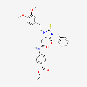 molecular formula C31H33N3O6S B11675865 Ethyl 4-[({1-benzyl-3-[2-(3,4-dimethoxyphenyl)ethyl]-5-oxo-2-thioxoimidazolidin-4-yl}acetyl)amino]benzoate 