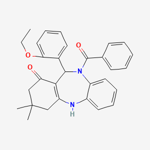 molecular formula C30H30N2O3 B11675882 11-(2-ethoxyphenyl)-3,3-dimethyl-10-(phenylcarbonyl)-2,3,4,5,10,11-hexahydro-1H-dibenzo[b,e][1,4]diazepin-1-one 