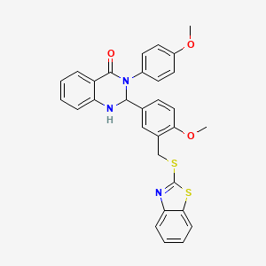 molecular formula C30H25N3O3S2 B11675891 2-{3-[(1,3-benzothiazol-2-ylsulfanyl)methyl]-4-methoxyphenyl}-3-(4-methoxyphenyl)-2,3-dihydroquinazolin-4(1H)-one 