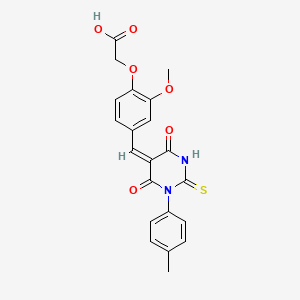 molecular formula C21H18N2O6S B11675921 (2-methoxy-4-{(E)-[1-(4-methylphenyl)-4,6-dioxo-2-thioxotetrahydropyrimidin-5(2H)-ylidene]methyl}phenoxy)acetic acid 