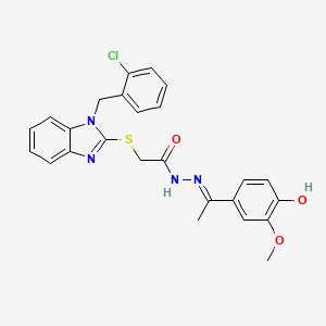 molecular formula C25H23ClN4O3S B11675927 2-{[1-(2-Chlorobenzyl)-1H-benzimidazol-2-YL]sulfanyl}-N'-[(E)-1-(4-hydroxy-3-methoxyphenyl)ethylidene]acetohydrazide 