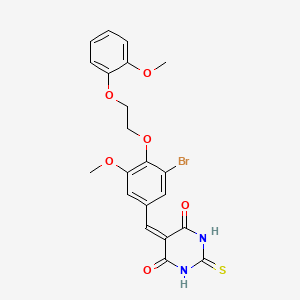 molecular formula C21H19BrN2O6S B11675942 5-{3-bromo-5-methoxy-4-[2-(2-methoxyphenoxy)ethoxy]benzylidene}-2-thioxodihydropyrimidine-4,6(1H,5H)-dione 