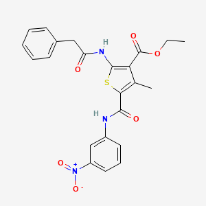 molecular formula C23H21N3O6S B11675951 Ethyl 4-methyl-5-[(3-nitrophenyl)carbamoyl]-2-(2-phenylacetamido)thiophene-3-carboxylate 