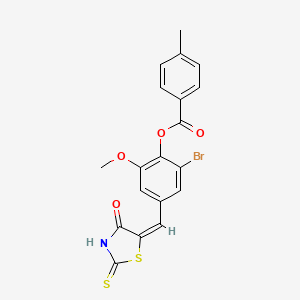 molecular formula C19H14BrNO4S2 B11675966 2-bromo-6-methoxy-4-[(E)-(4-oxo-2-thioxo-1,3-thiazolidin-5-ylidene)methyl]phenyl 4-methylbenzoate 