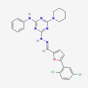 4-[(2E)-2-{[5-(2,5-dichlorophenyl)furan-2-yl]methylidene}hydrazinyl]-N-phenyl-6-(piperidin-1-yl)-1,3,5-triazin-2-amine