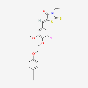 molecular formula C25H28INO4S2 B11675984 (5Z)-5-{4-[2-(4-tert-butylphenoxy)ethoxy]-3-iodo-5-methoxybenzylidene}-3-ethyl-2-thioxo-1,3-thiazolidin-4-one 