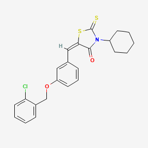 molecular formula C23H22ClNO2S2 B11676007 (5E)-5-({3-[(2-Chlorophenyl)methoxy]phenyl}methylidene)-3-cyclohexyl-2-sulfanylidene-1,3-thiazolidin-4-one 