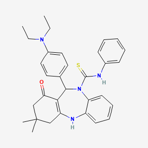 molecular formula C32H36N4OS B11676059 11-[4-(diethylamino)phenyl]-3,3-dimethyl-1-oxo-N-phenyl-1,2,3,4,5,11-hexahydro-10H-dibenzo[b,e][1,4]diazepine-10-carbothioamide 