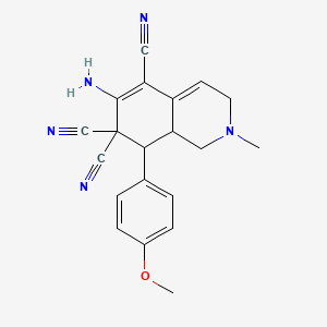 6-Amino-8(4-meo-PH)2-ME-2,3,8,8A-tetrahydro-5,7,7(1H)isoquinolinetricarbonitrile