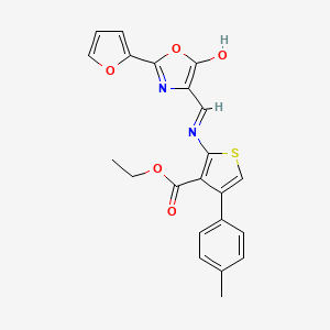 molecular formula C22H18N2O5S B11676075 ethyl 2-({(E)-[2-(furan-2-yl)-5-oxo-1,3-oxazol-4(5H)-ylidene]methyl}amino)-4-(4-methylphenyl)thiophene-3-carboxylate 