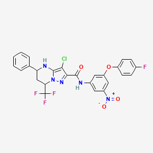 molecular formula C26H18ClF4N5O4 B11676078 3-chloro-N-[3-(4-fluorophenoxy)-5-nitrophenyl]-5-phenyl-7-(trifluoromethyl)-4,5,6,7-tetrahydropyrazolo[1,5-a]pyrimidine-2-carboxamide 