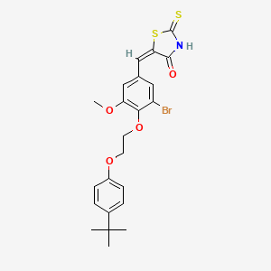 molecular formula C23H24BrNO4S2 B11676083 (5E)-5-{3-bromo-4-[2-(4-tert-butylphenoxy)ethoxy]-5-methoxybenzylidene}-2-thioxo-1,3-thiazolidin-4-one 