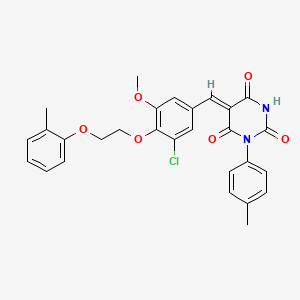 (5Z)-5-({3-Chloro-5-methoxy-4-[2-(2-methylphenoxy)ethoxy]phenyl}methylidene)-1-(4-methylphenyl)-1,3-diazinane-2,4,6-trione