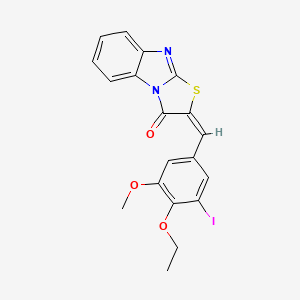 molecular formula C19H15IN2O3S B11676120 (2E)-2-(4-ethoxy-3-iodo-5-methoxybenzylidene)[1,3]thiazolo[3,2-a]benzimidazol-3(2H)-one 