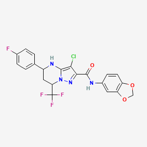 molecular formula C21H15ClF4N4O3 B11676141 N-(1,3-benzodioxol-5-yl)-3-chloro-5-(4-fluorophenyl)-7-(trifluoromethyl)-4,5,6,7-tetrahydropyrazolo[1,5-a]pyrimidine-2-carboxamide 