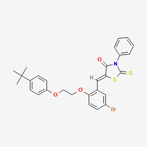 molecular formula C28H26BrNO3S2 B11676178 (5Z)-5-{5-bromo-2-[2-(4-tert-butylphenoxy)ethoxy]benzylidene}-3-phenyl-2-thioxo-1,3-thiazolidin-4-one 