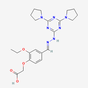 {4-[(E)-{2-[4,6-di(pyrrolidin-1-yl)-1,3,5-triazin-2-yl]hydrazinylidene}methyl]-2-ethoxyphenoxy}acetic acid