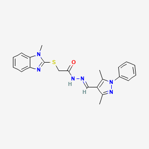 N'-[(E)-(3,5-dimethyl-1-phenyl-1H-pyrazol-4-yl)methylidene]-2-[(1-methyl-1H-benzimidazol-2-yl)sulfanyl]acetohydrazide