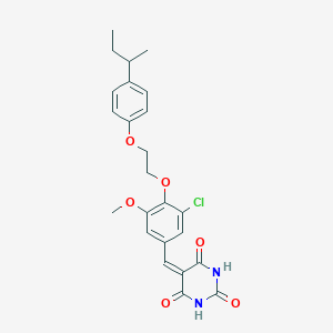 molecular formula C24H25ClN2O6 B11676255 5-(4-{2-[4-(butan-2-yl)phenoxy]ethoxy}-3-chloro-5-methoxybenzylidene)pyrimidine-2,4,6(1H,3H,5H)-trione 