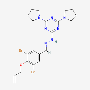 2-[(2E)-2-{[3,5-Dibromo-4-(prop-2-EN-1-yloxy)phenyl]methylidene}hydrazin-1-YL]-4,6-bis(pyrrolidin-1-YL)-1,3,5-triazine