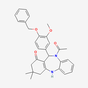 molecular formula C31H32N2O4 B11676301 10-acetyl-11-[4-(benzyloxy)-3-methoxyphenyl]-3,3-dimethyl-2,3,4,5,10,11-hexahydro-1H-dibenzo[b,e][1,4]diazepin-1-one 