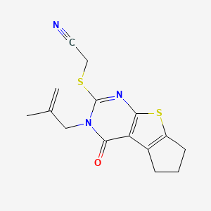 molecular formula C15H15N3OS2 B11676302 {[3-(2-methylallyl)-4-oxo-3,5,6,7-tetrahydro-4H-cyclopenta[4,5]thieno[2,3-d]pyrimidin-2-yl]sulfanyl}methyl cyanide 