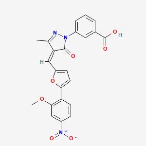 molecular formula C23H17N3O7 B11676306 3-[(4Z)-4-{[5-(2-methoxy-4-nitrophenyl)furan-2-yl]methylidene}-3-methyl-5-oxo-4,5-dihydro-1H-pyrazol-1-yl]benzoic acid 