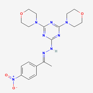 molecular formula C19H24N8O4 B11676321 (1E)-1-(4-nitrophenyl)ethanone (4,6-dimorpholin-4-yl-1,3,5-triazin-2-yl)hydrazone 